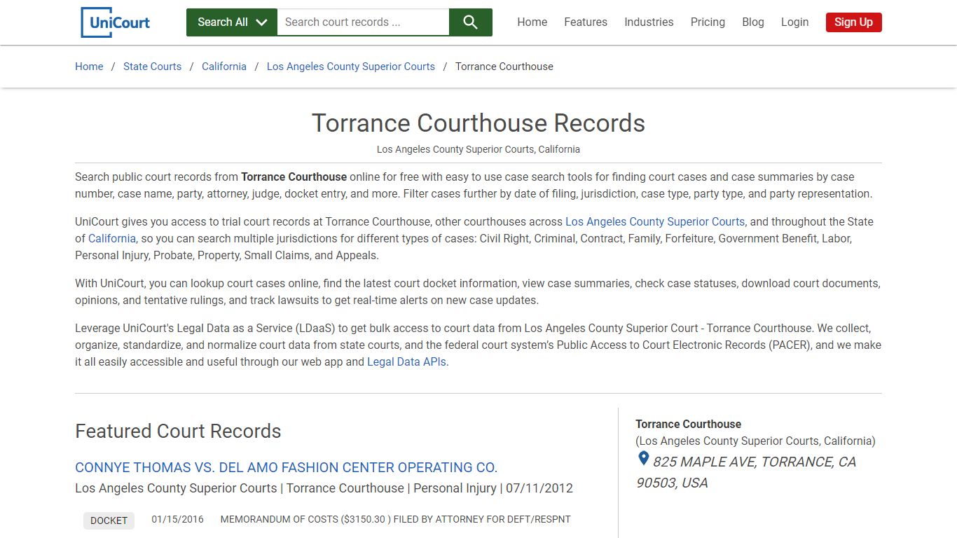 Torrance Courthouse Records | Los Angeles | UniCourt